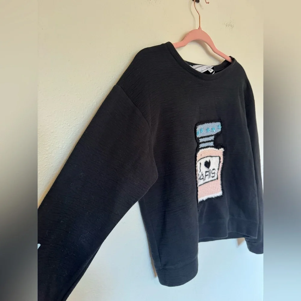 Michaela Buerger I Love Paris Crewneck Sweatshirt Black Medium Stretch EUC